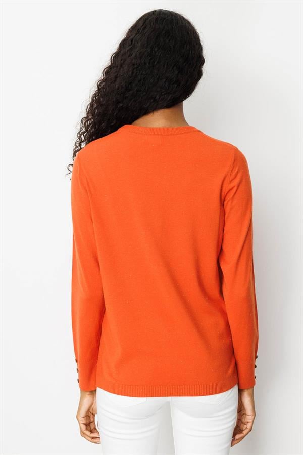 Kadın Sıfır Yaka Yırtmaçlı Yanı Düğmeli Kazak Portakal