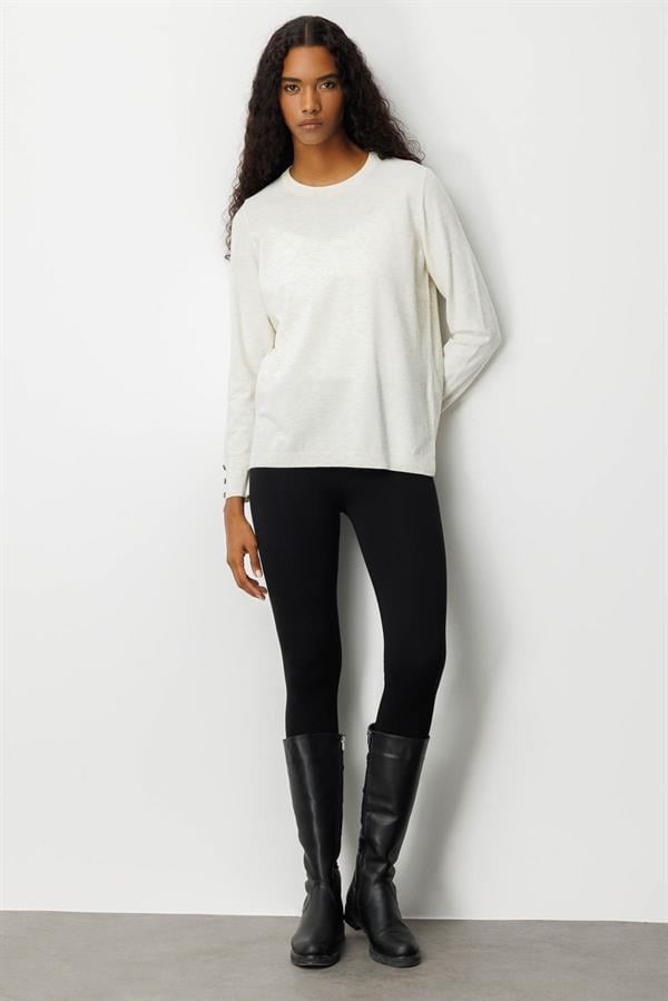 Kadın Sıfır Yaka Yırtmaçlı Yanı Düğmeli Kazak Kemik