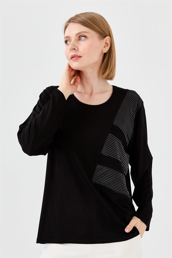 Womens Crew Neck Chain Fabric Combed Blouse