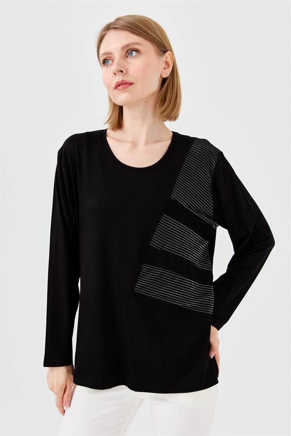 Womens Crew Neck Chain Fabric Combed Blouse