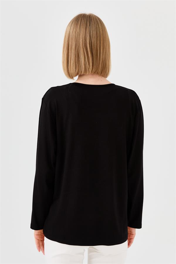 Womens Crew Neck Chain Fabric Combed Blouse