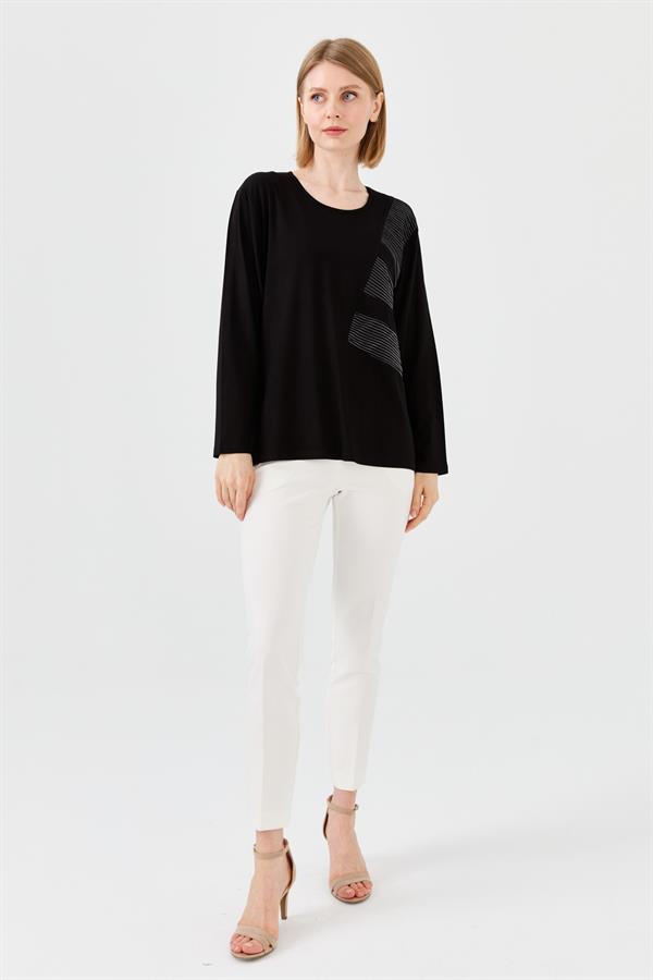 Womens Crew Neck Chain Fabric Combed Blouse