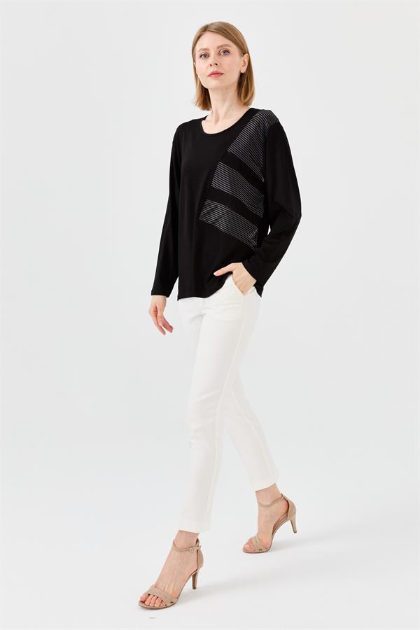 Womens Crew Neck Chain Fabric Combed Blouse