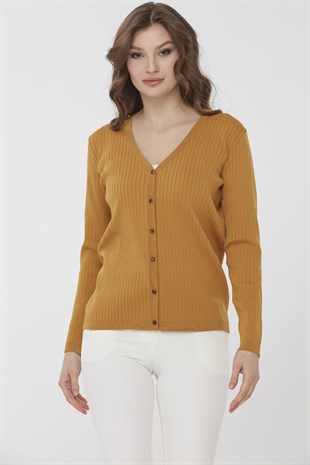Женский трикотажный летний кардиган с люрексом горчичного цвета