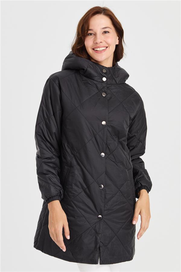 Женское длинное пальто-пуховик в клетку