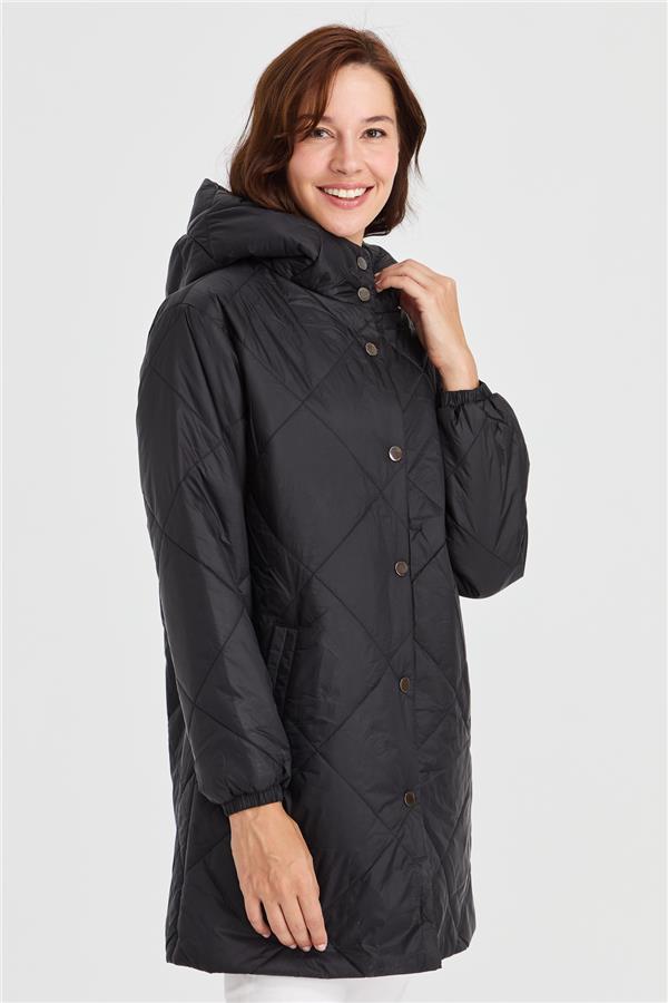 Женское длинное пальто-пуховик в клетку