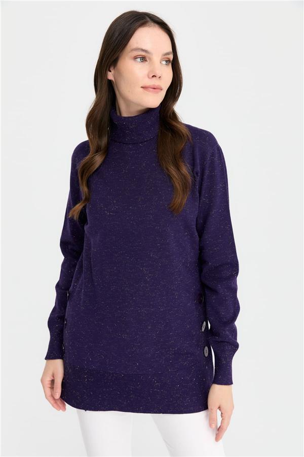 Kadın Tam Balıkçı Yaka Dikişsiz Kazak K.Mor