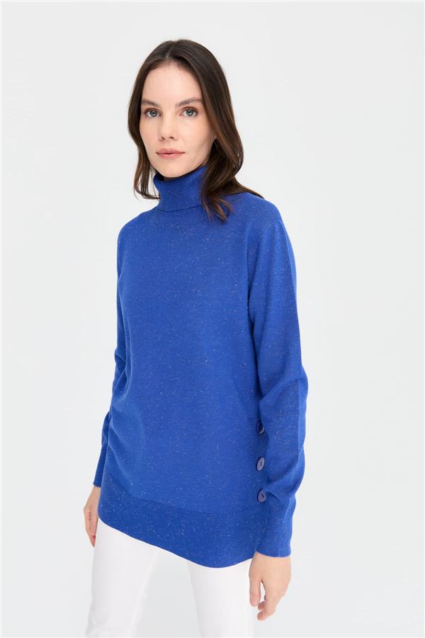 Kadın Tam Balıkçı Yaka Dikişsiz Kazak Saks