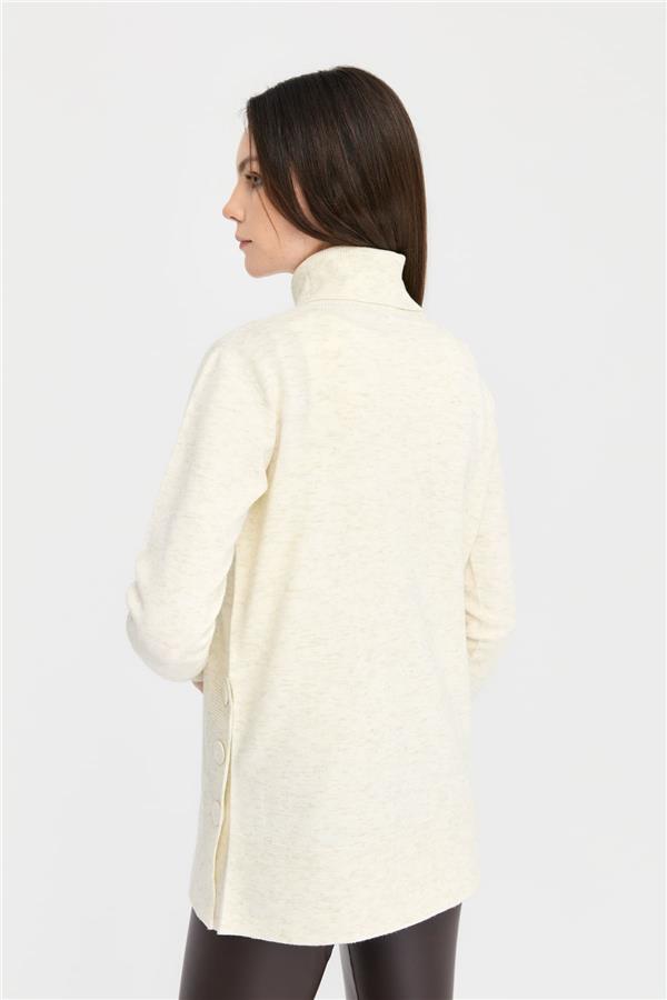 Kadın Tam Balıkçı Yaka Dikişsiz Kazak Kemik