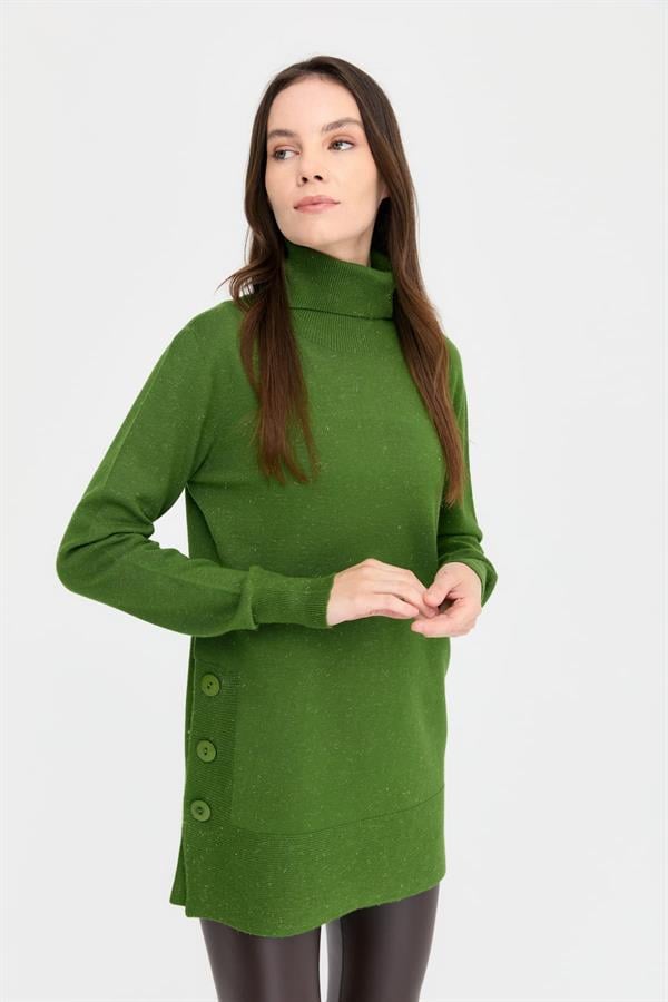 Kadın Tam Balıkçı Yaka Dikişsiz Kazak K.Yosun