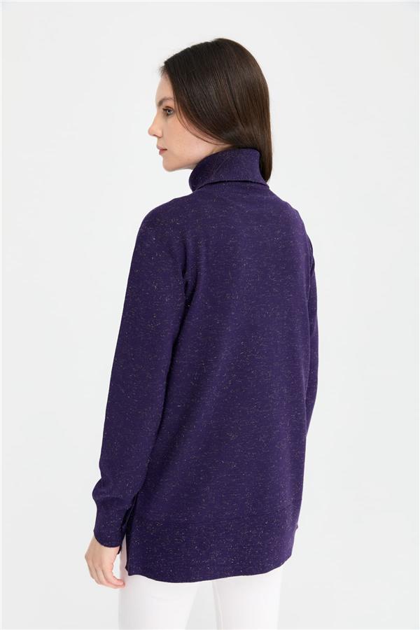 Kadın Tam Balıkçı Yaka Dikişsiz Kazak K.Mor