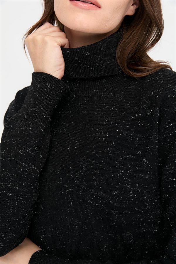 Kadın Tam Balıkçı Yaka Dikişsiz Kazak Siyah