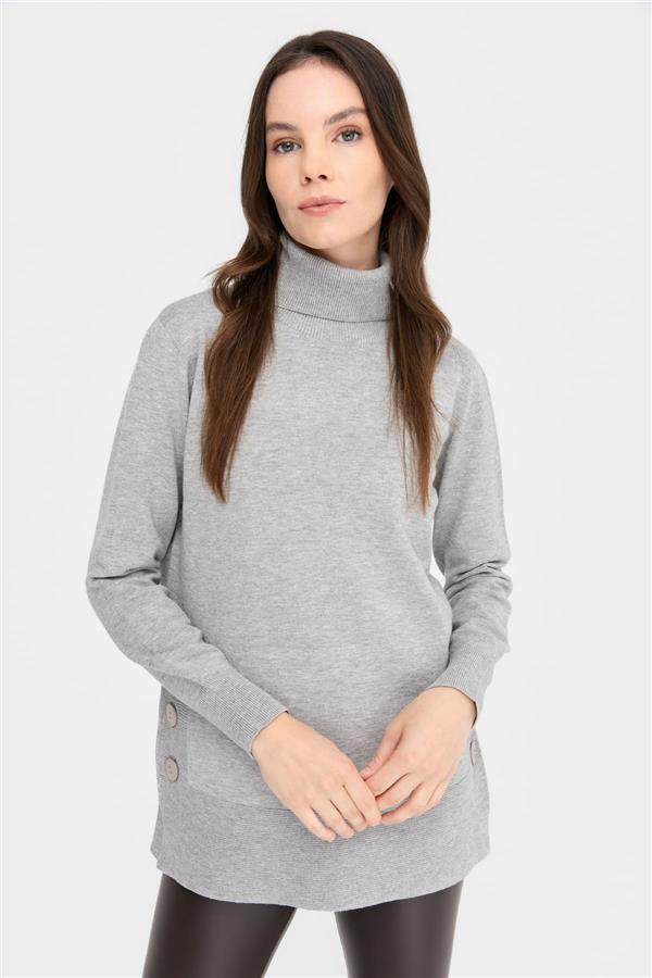 Kadın Tam Balıkçı Yaka Dikişsiz Kazak Gri