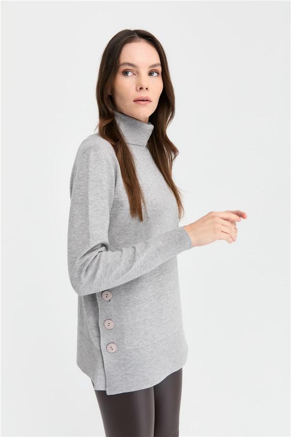 Kadın Tam Balıkçı Yaka Dikişsiz Kazak Gri