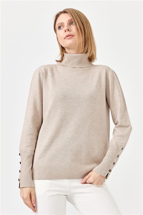 Женская водолазка с разрезами на рукавах бежевая
