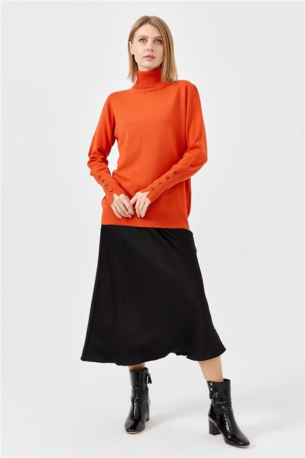 Женская водолазка с разрезами на рукавах оранжевая 