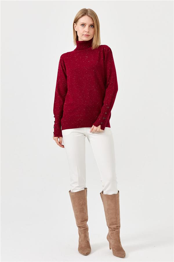 Женская водолазка с разрезами на рукавах вишнёвая 