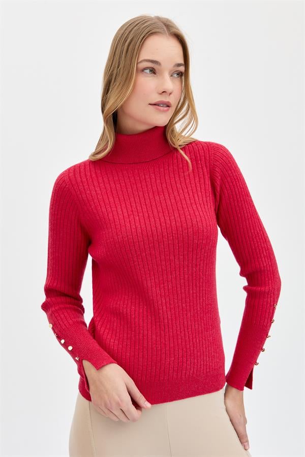Женский свитер на пуговицах с длинными рукавами и высоким воротником
