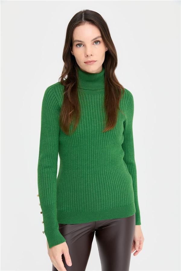 Женский свитер на пуговицах с длинными рукавами и высоким воротником