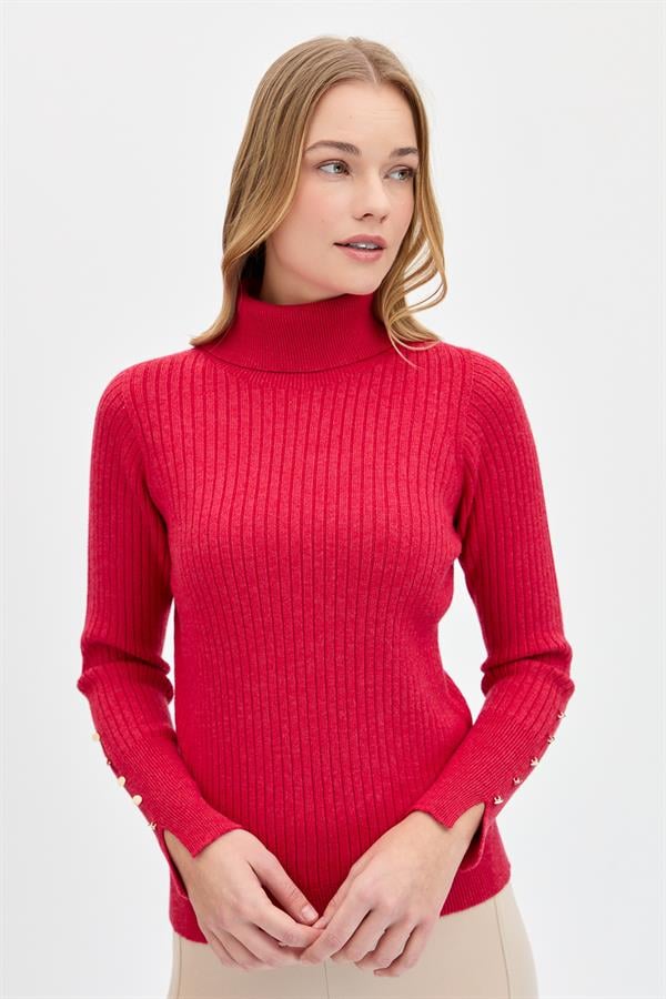 Женский свитер на пуговицах с длинными рукавами и высоким воротником