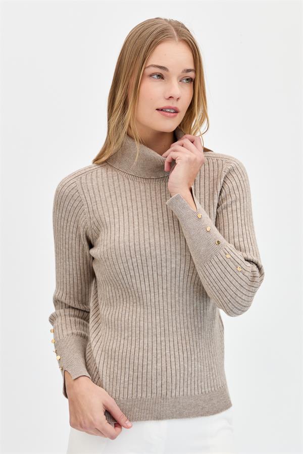 Женский свитер на пуговицах с длинными рукавами и высоким воротником