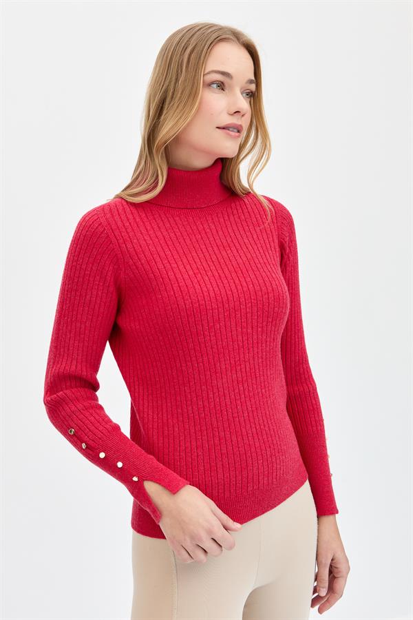 Женский свитер на пуговицах с длинными рукавами и высоким воротником