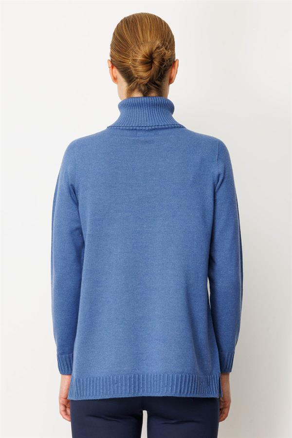 Kadın Tam Balıkçı Yaka Önü Uzun Çizgili Bluz İndigo