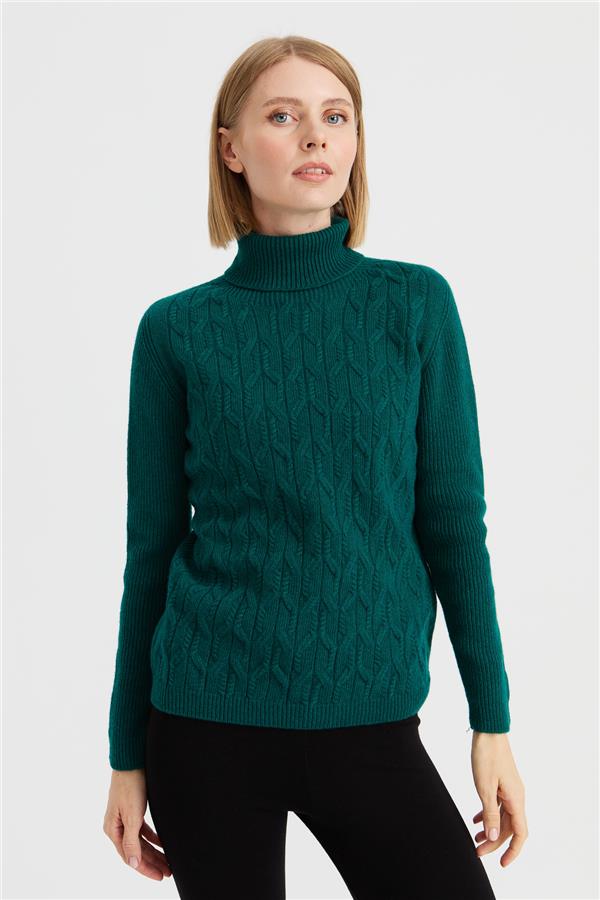 Женский свободный шерстяной свитер с высоким воротником спереди