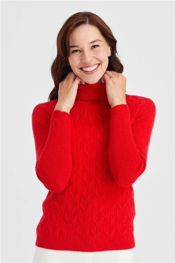 Женский свободный шерстяной свитер с высоким воротником спереди