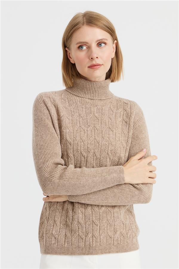 Женский свободный шерстяной свитер с высоким воротником спереди