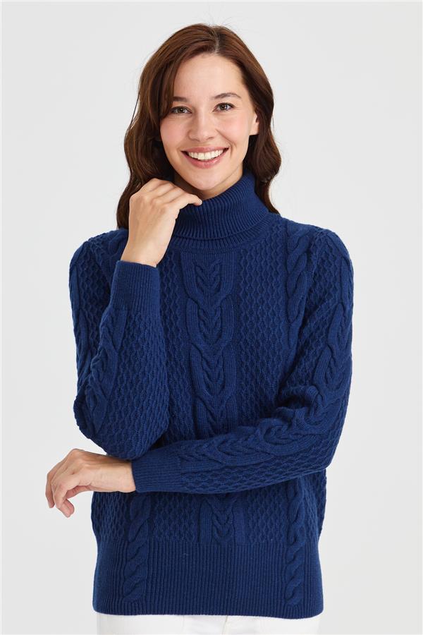 Женский вязаный шерстяной свитер с высоким воротником и высоким воротником