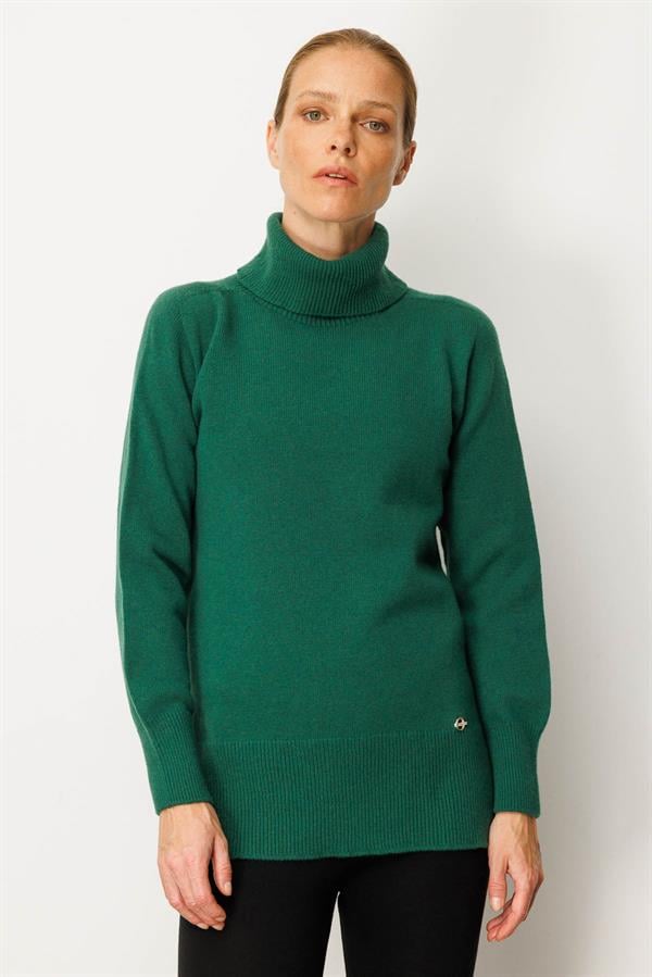 Kadın Tam Balıkçı Yaka Yanı Yırtmaçlı Yün Kazak Ö.Başı