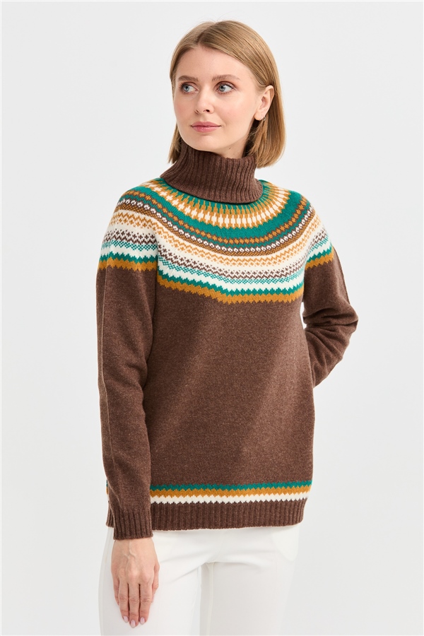Женская шерстяная водолазка Темно коричневый