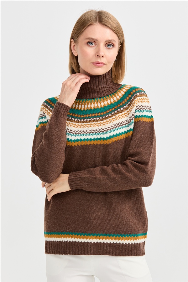 Женская шерстяная водолазка Темно коричневый