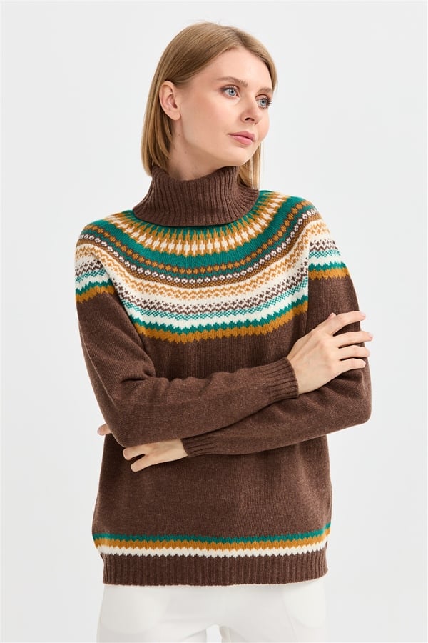 Женская шерстяная водолазка Темно коричневый