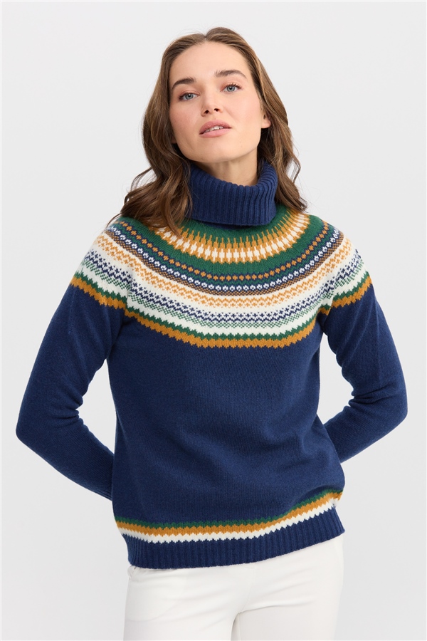 Женская шерстяная водолазка индиго 