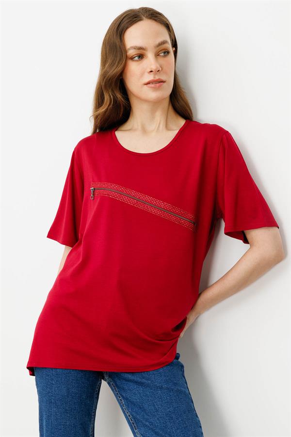 Womens Zipper Accessory Jersey T-shirt