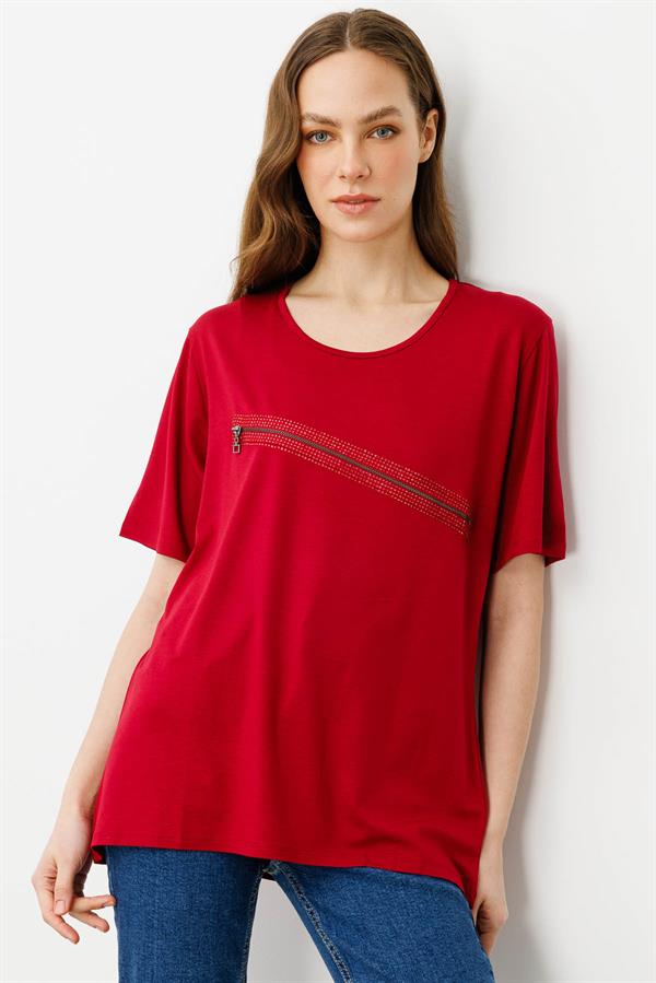 Womens Zipper Accessory Jersey T-shirt