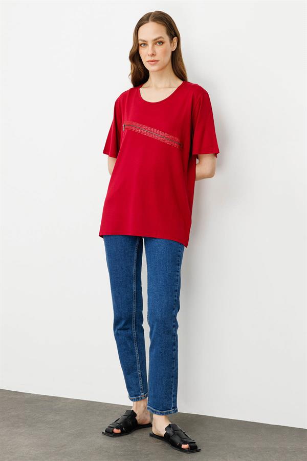 Womens Zipper Accessory Jersey T-shirt