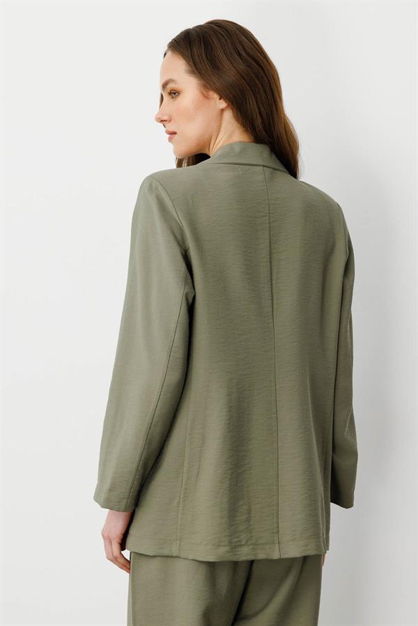 Kadın Tek Düğmeli Keten Ceket Haki