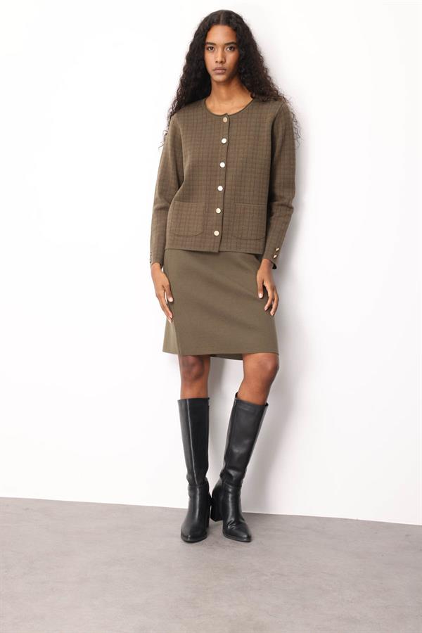 Kadın Triko Düz Basic Etek Haki