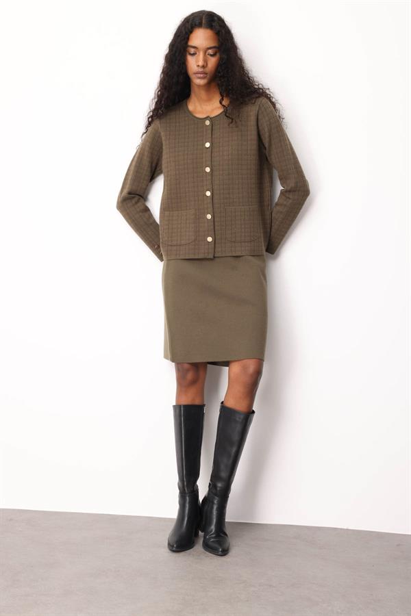 Kadın Triko Düz Basic Etek Haki