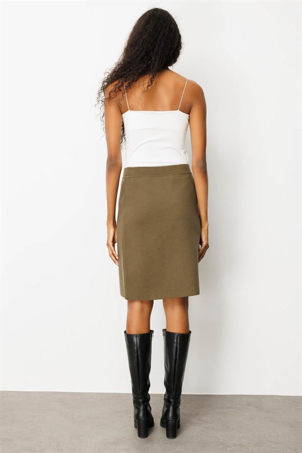 Kadın Triko Düz Basic Etek Haki