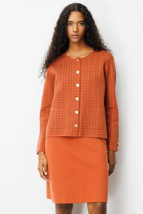 Kadın Triko Düz Basic Etek Kiremit