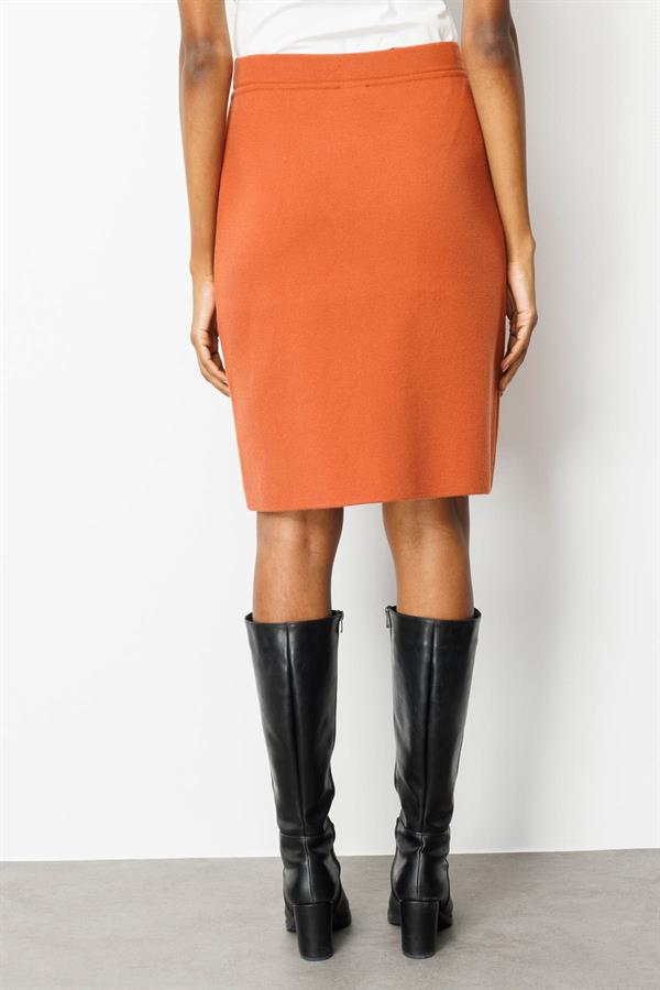 Kadın Triko Düz Basic Etek Kiremit