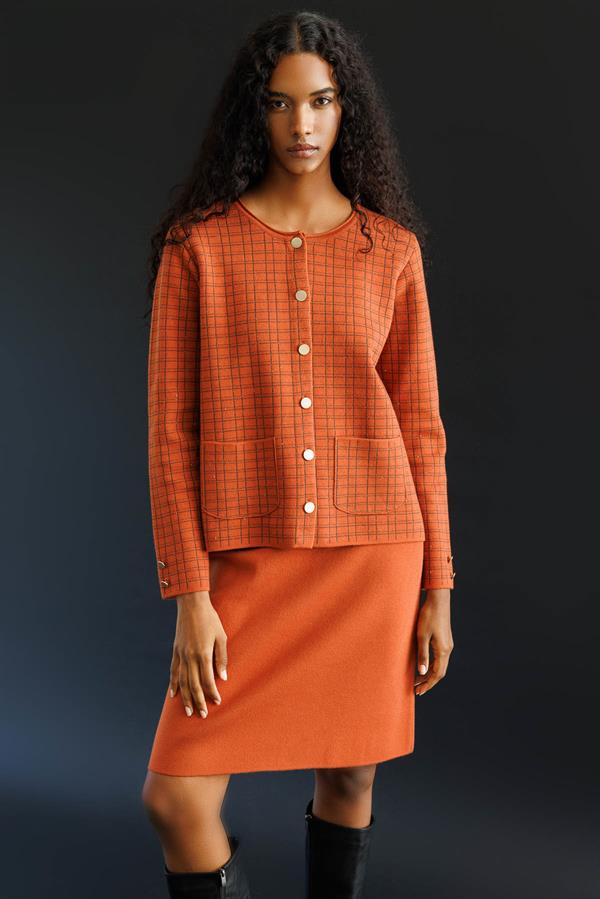 Kadın Triko Düz Basic Etek Kiremit