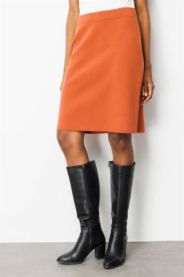 Kadın Triko Düz Basic Etek Kiremit