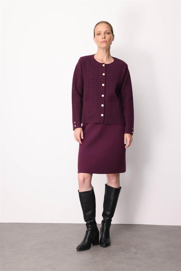 Kadın Triko Düz Basic Etek Mürdüm