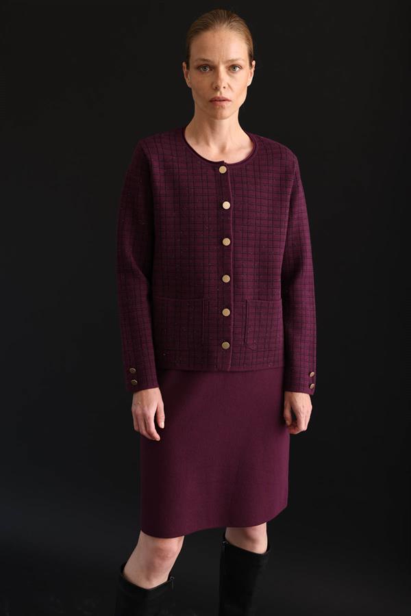 Kadın Triko Düz Basic Etek Mürdüm