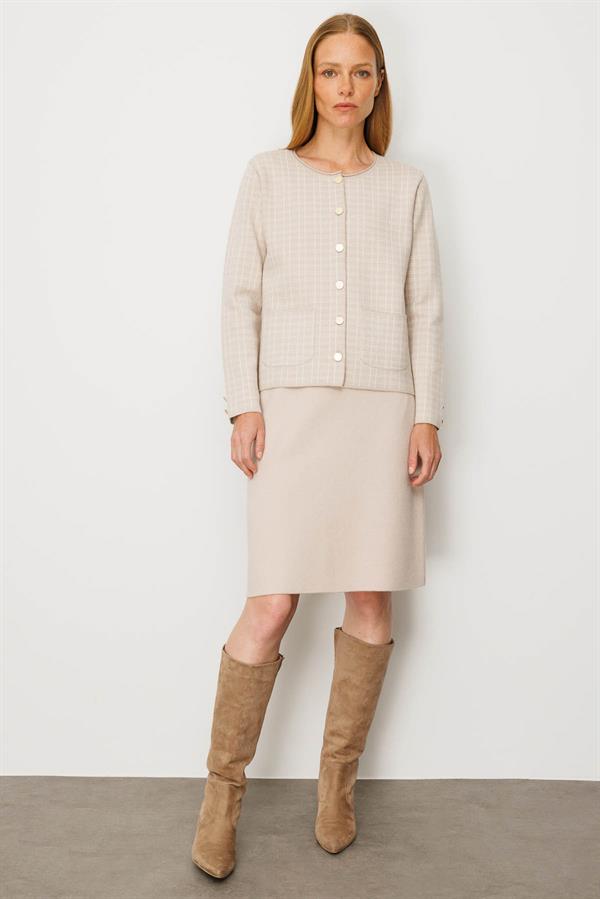 Kadın Triko Kareli Simli Ceket Bej
